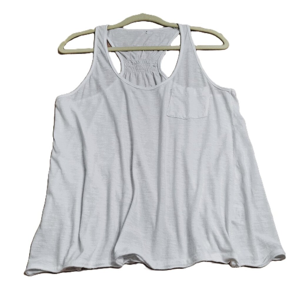 Bluenotes White Racerback Cotton Tank Top Sz XL Shirred Back Small Defect inBack